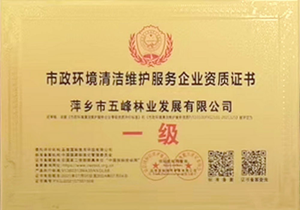 市政环境清洁维护服务企业资质证书